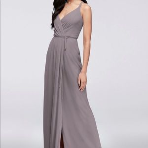 Double strap Long Georgette Bridesmaid Wrap Dress